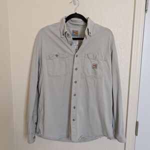 Carhartt Flame Resist Shirt Men's Size M Button-Down Long Sleeve Khaki Beige